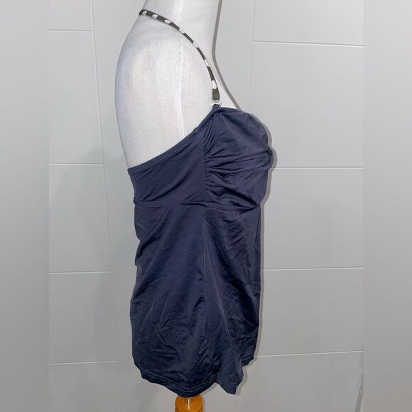 Charcoal gray tankini top. Halter top with olive green and white polka dots - Picture 3 of 8